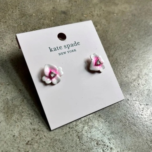 NWT Kate Spade precious pansy stud enamel jewelry earrings - pink - Picture 2 of 4